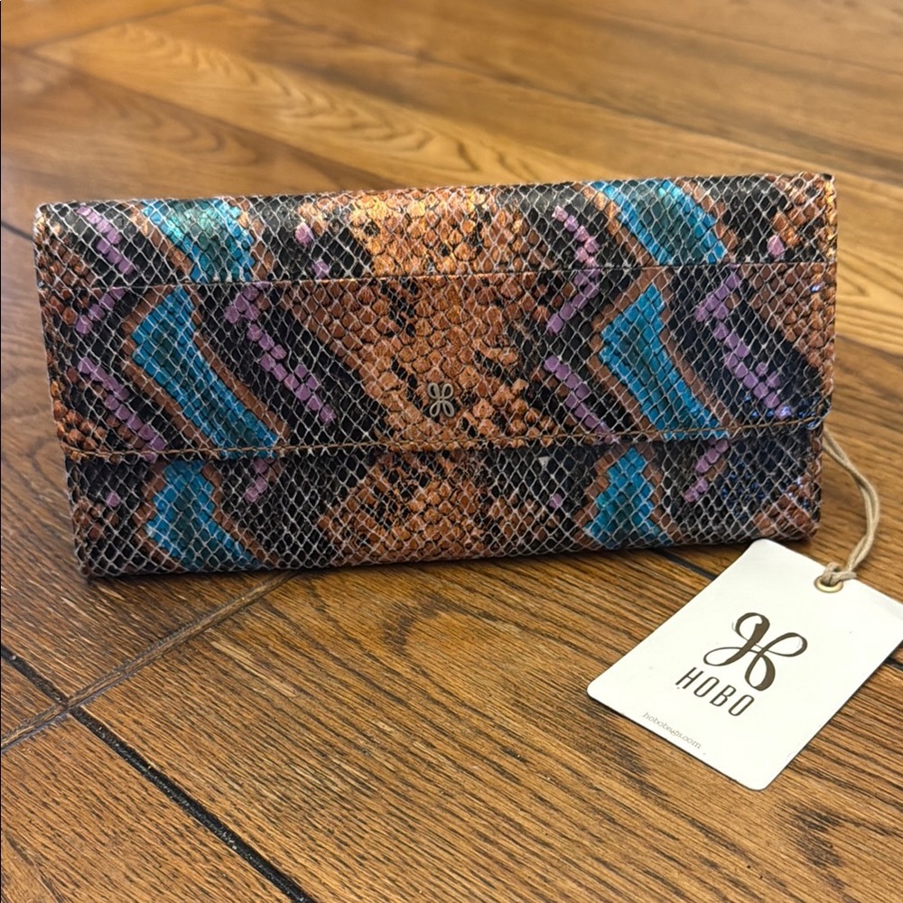 HOBO Blue and Purple Trifold Wallet/Clutch with Snakeskin Pattern